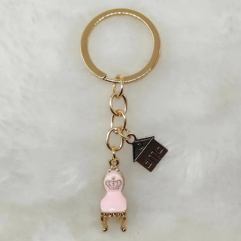 Fashionable and Cute Enamel Chairs, Stools, Charming Metal House Keychain Making, Dropping Oil Metal Pendant Keychain Jewelry