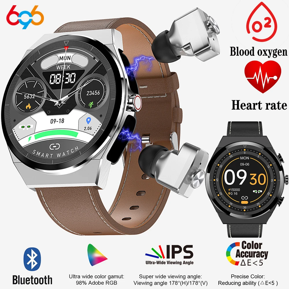 2in1 TWS Earphone Smartwatch Blue Tooth Call Sports Music Heath Excellent Sound 280mAh 2 in 1 JM08 Smart Watches Men Women Music