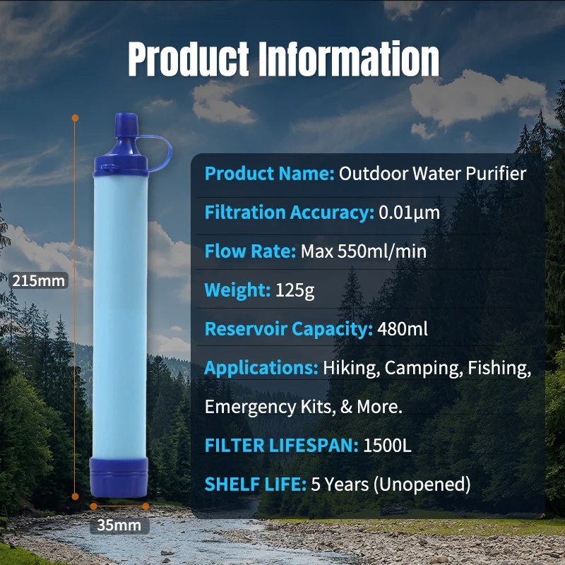 Filtro de agua portátil de supervivencia al aire libre, plástico ecológico, para acampar, senderismo, equipo de emergencia para beber directo