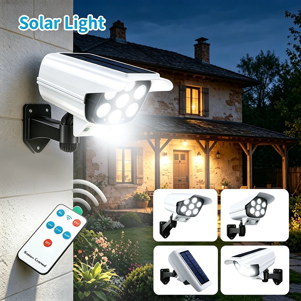 

Outdoor Motion Sensor Solar Lights Simulation Security Dummy Camera Outdoor Night Light LED Solar Wall Lamp With Remote Control