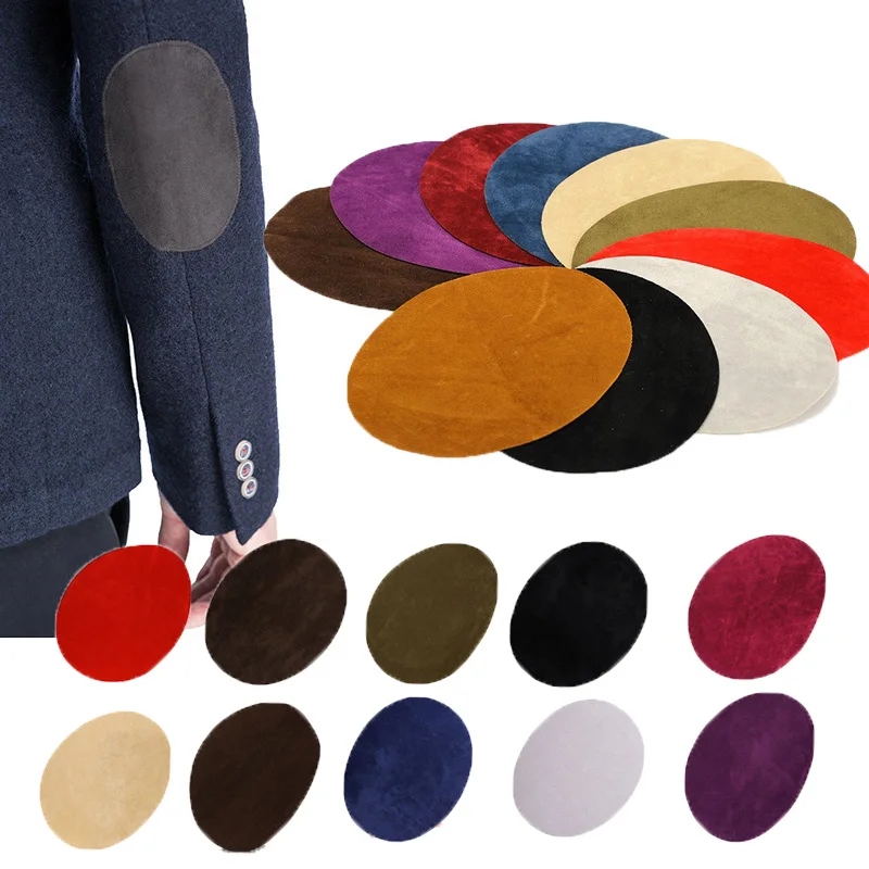 2Pcs Oval Suede Flocking Iron on Patches for Clothing Elbow Knee Repair DIY Clothes Applique Sewing Fabric Clothing Accessories