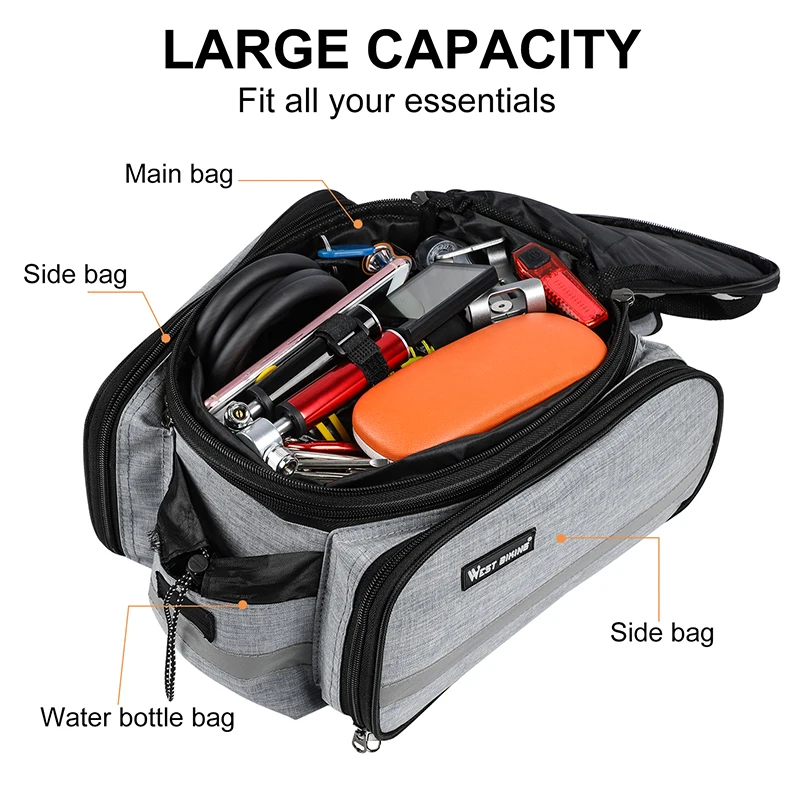 WEST BIKING Bike Rear Rack Bag 15-20L Large Capacity MTB Road Bike Travel Luggage Storage Bags Trunk Panniers Shoulder Handbag