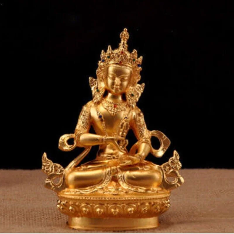5.9'' Gold Gilt Vajrasattva Buddha Statue Tibetan Buddhism Vajrasattva Bodhisattva Figurine Home Altar Worship Decor