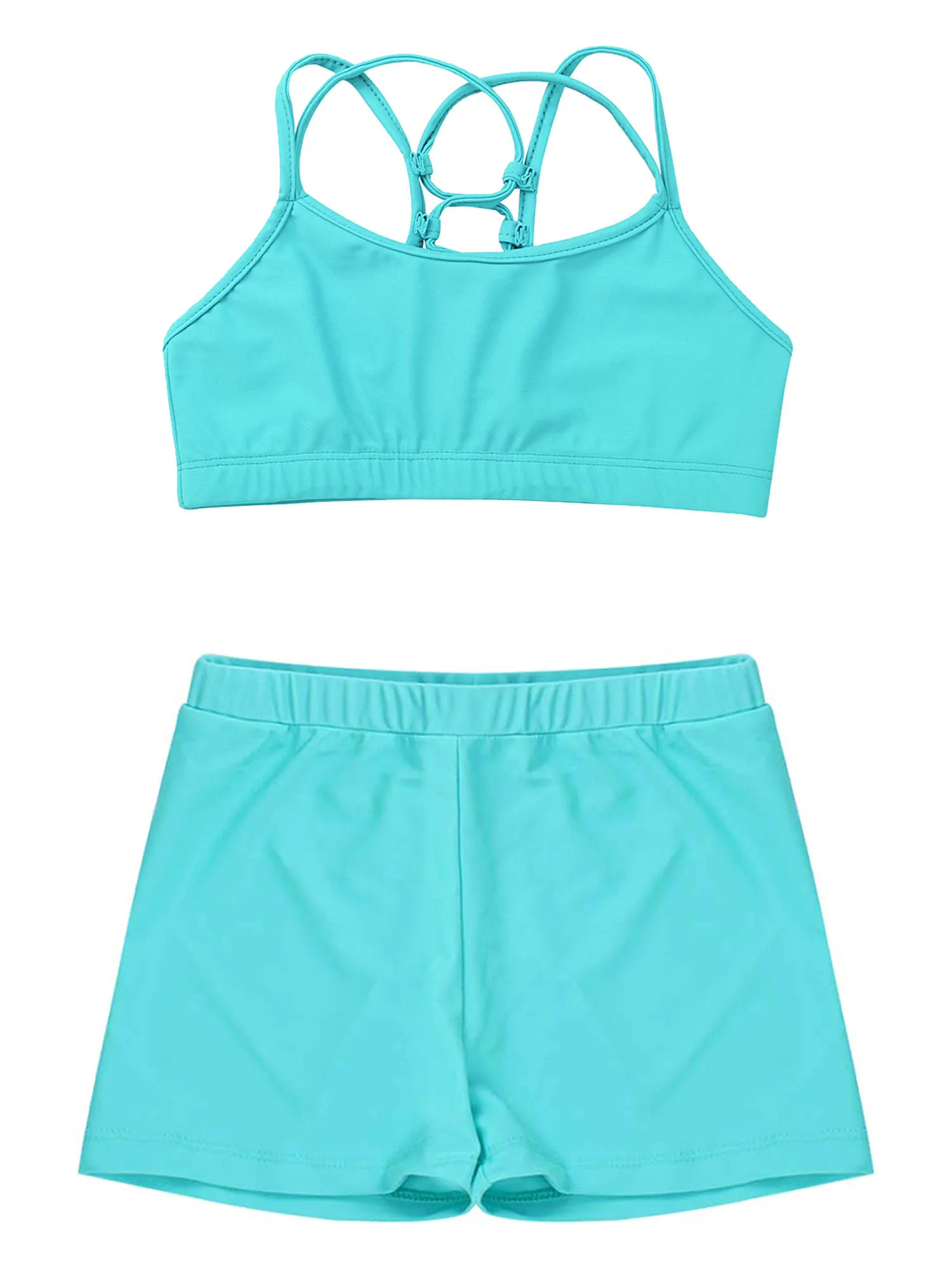 Kids Girls Sports Outfits Ballet Dance Sets Sleeveless Crop Top with Elastic Waistband Shorts for Swimming Bathing Beachwear