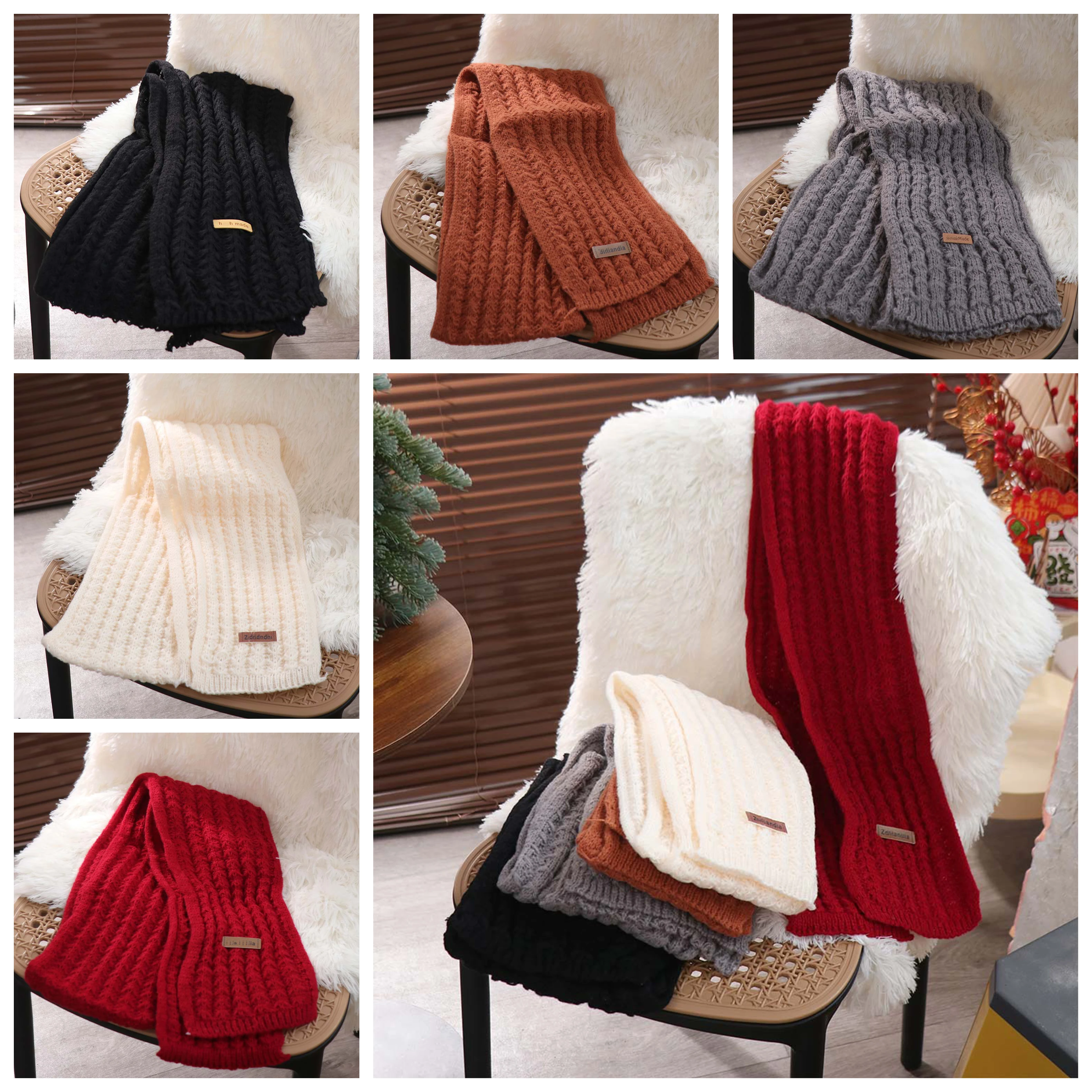 

Simple Korean Style Solid Color Knit Scarf Thicken Casual Winter Knitted Scarves Warm Windproof Men Women Scarf Gifts