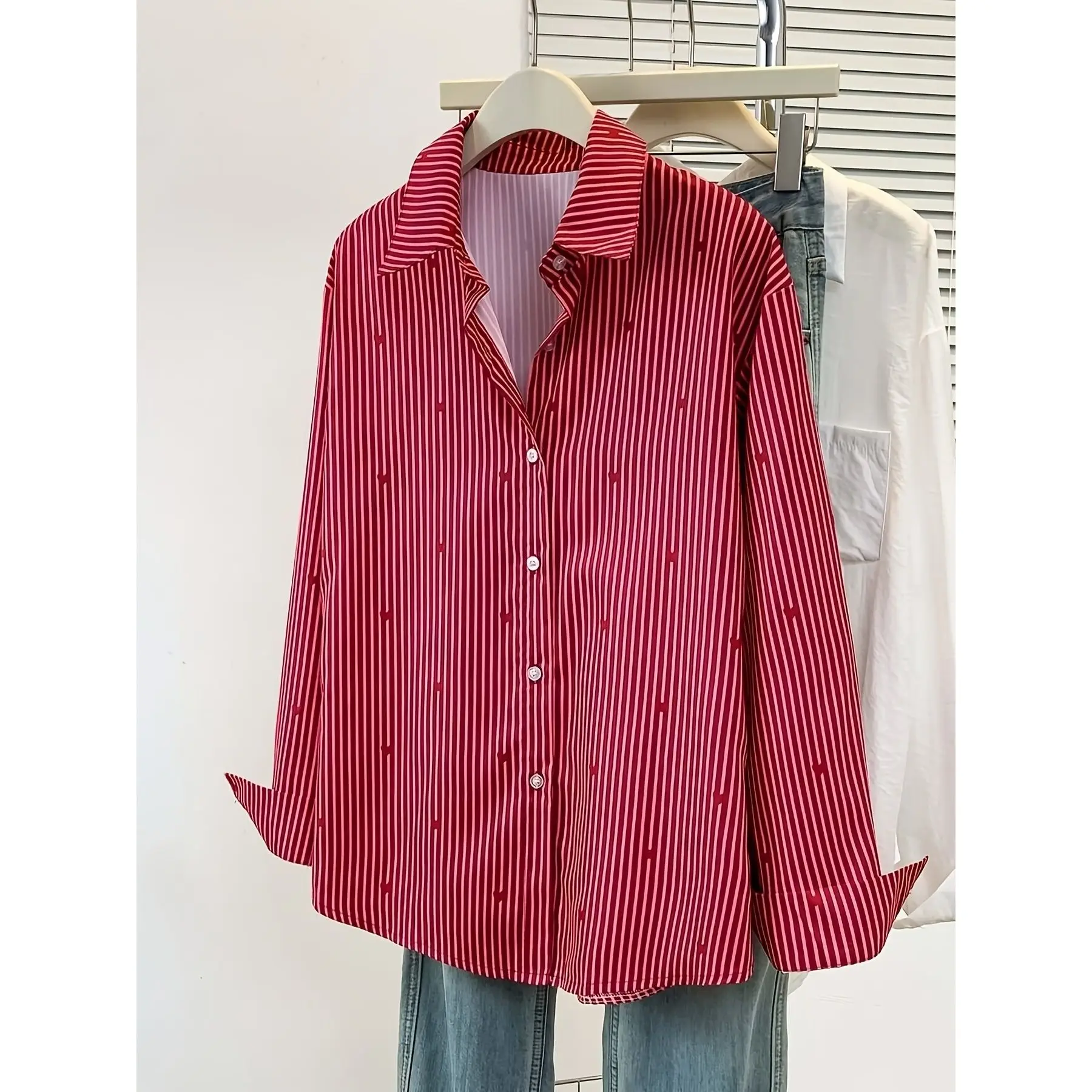 

Love Striped Long-sleeved Shirt Jacket Women's 2026 Spring Summer New Coat Design Sense Niche Outwear Loose Wild Female Blouse