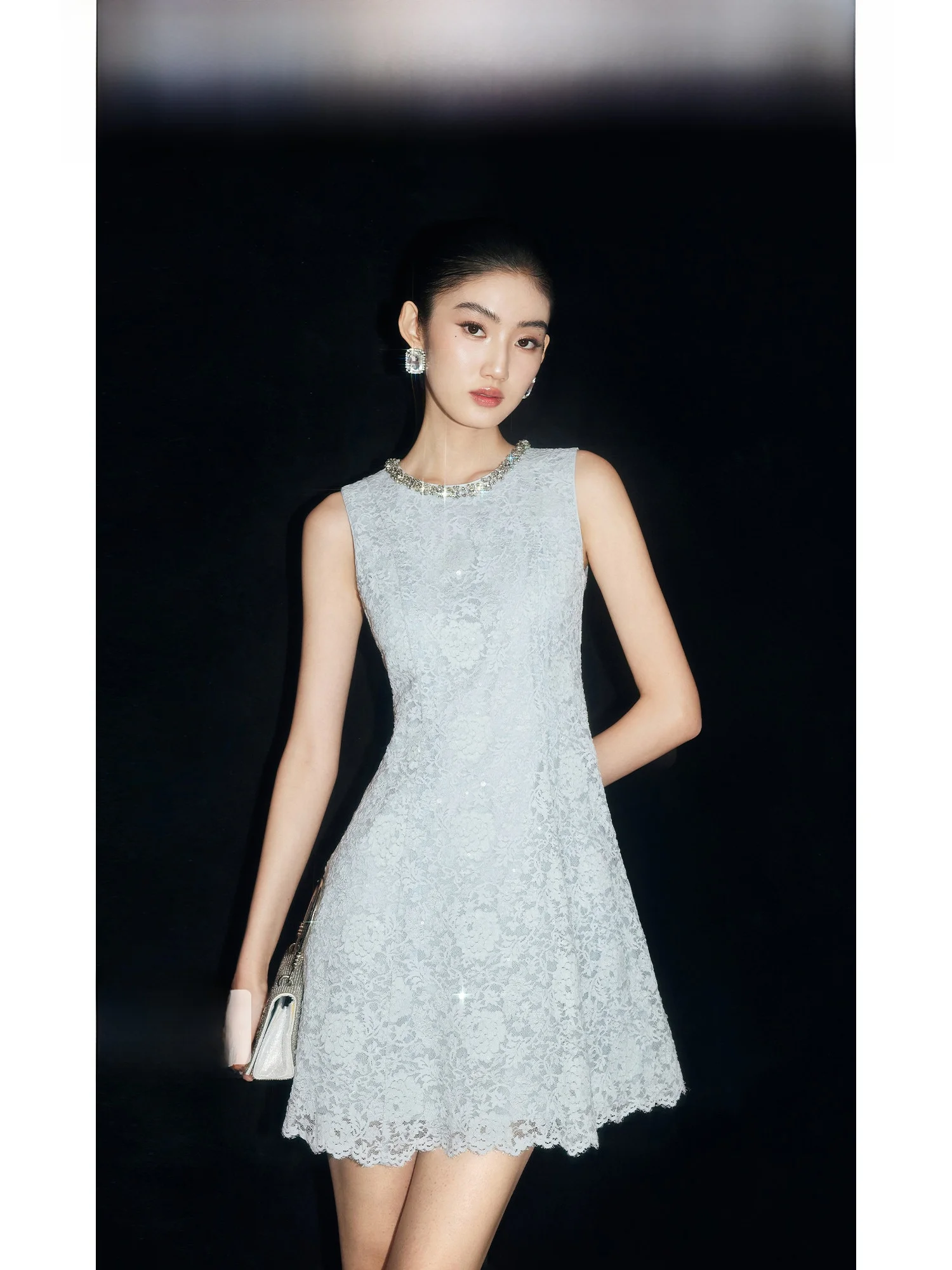 

Синяя кружевная юбка MandyZhang с высокой талией и пайетками для женщин, весна-лето-осень