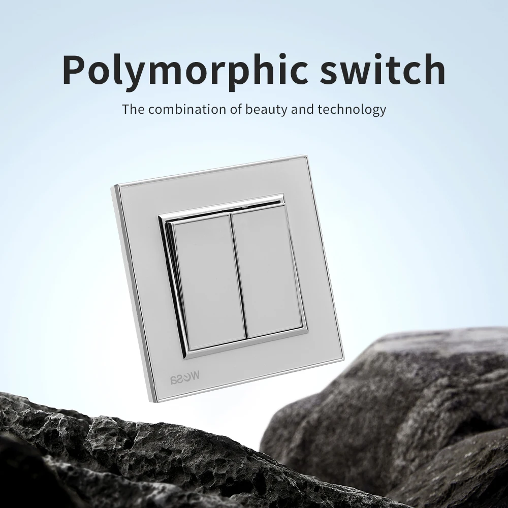 الأبيض لوحة أكريليك الجدار الروك التبديل 16A التيار المتناوب الكلاسيكية الاتحاد الأوروبي القياسية 2 عصابة 1 طريقة 250 فولت لهب زر مفتاح الإضاءة تشغيل/إيقاف #2