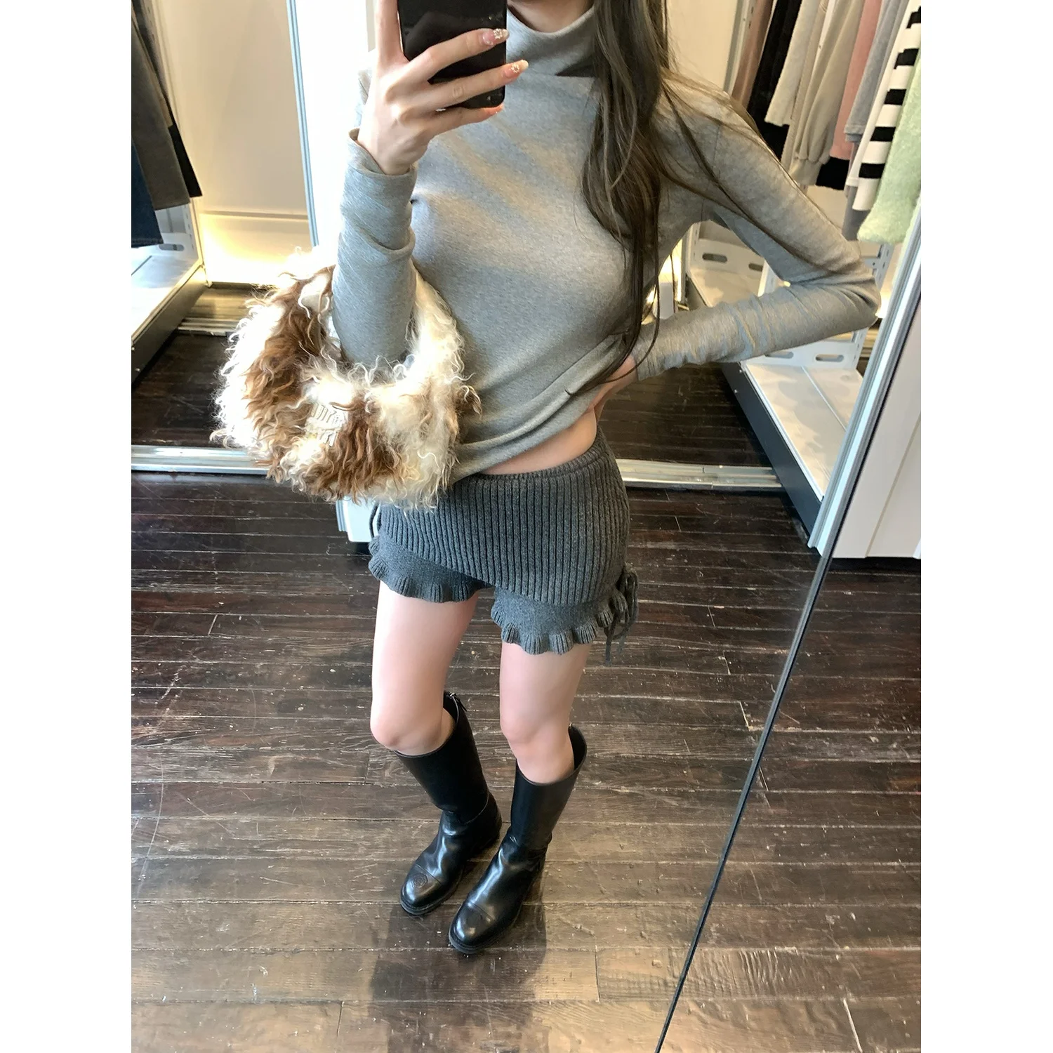 

Вязаные брюки-юбка ivian из мягкой шерстяной смеси меланжевого цвета, повседневные, для города, со средней посадкой