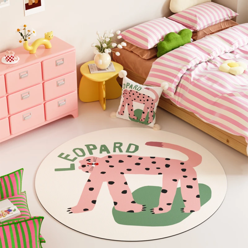 Ins Round Bedside Plush Mat Cartoon Pink Girl Rugs for Bedroom Modern Living Room Decoration Plush Carpet Fluffy Soft Lounge Rug