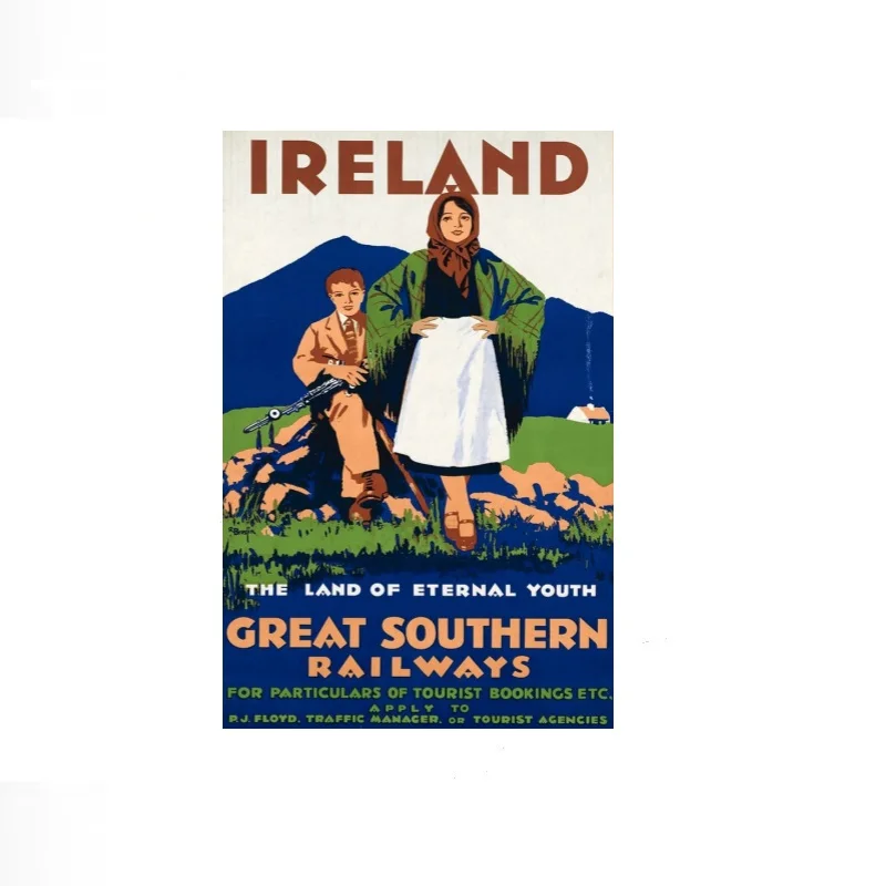 Ireland Vintage Travel Cool , Art Picture Print Canvas Poster Home Wall Decor