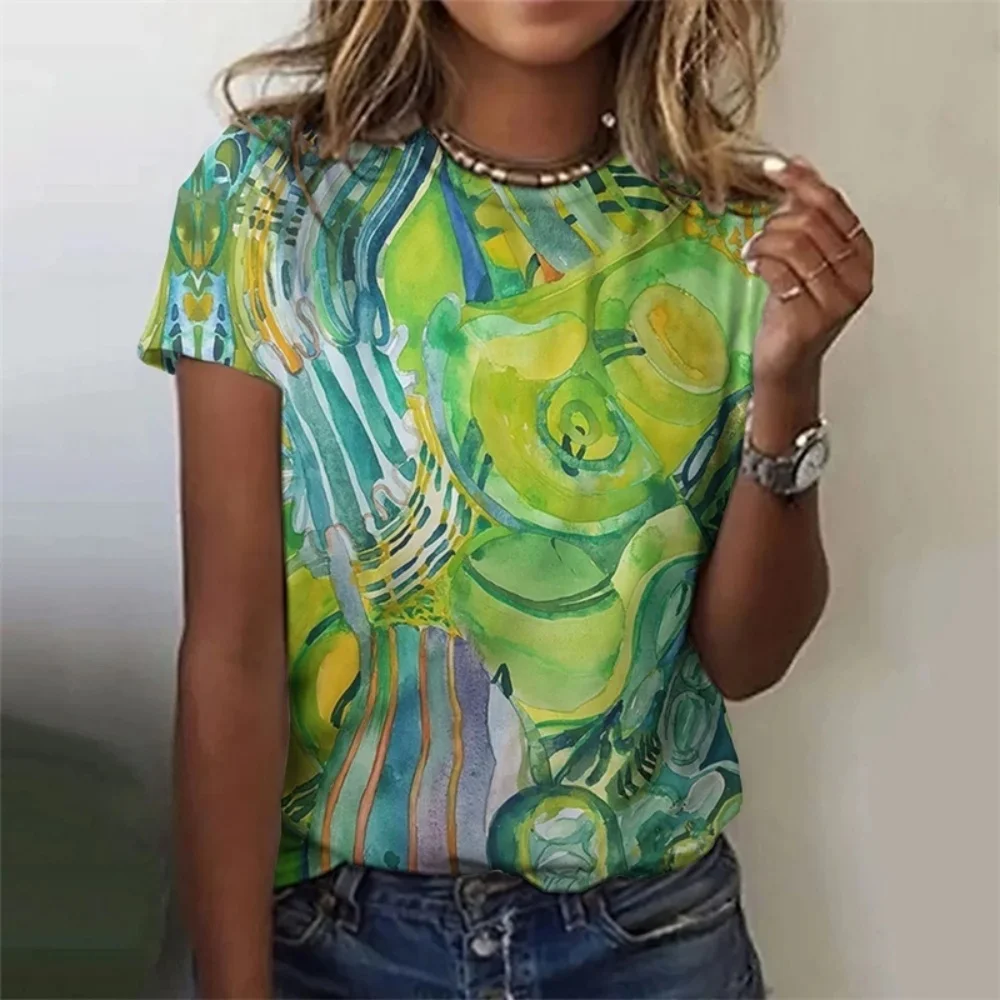3D Printed Colorful Deer T Shirt For Women Abstract Geometry Graphic Short Sleeves Summer Street O-Neck Tees Tops Loose T-Shirts