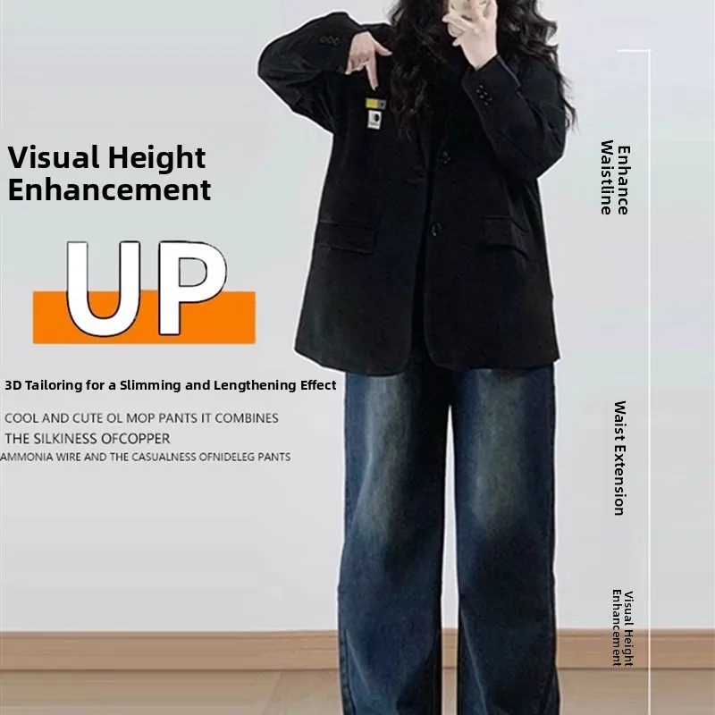 

plus Size Women's Fce Lined Straight Leg Jeans Thi Warm Slimming Concealing High Waist Korean Sle Commute Faion