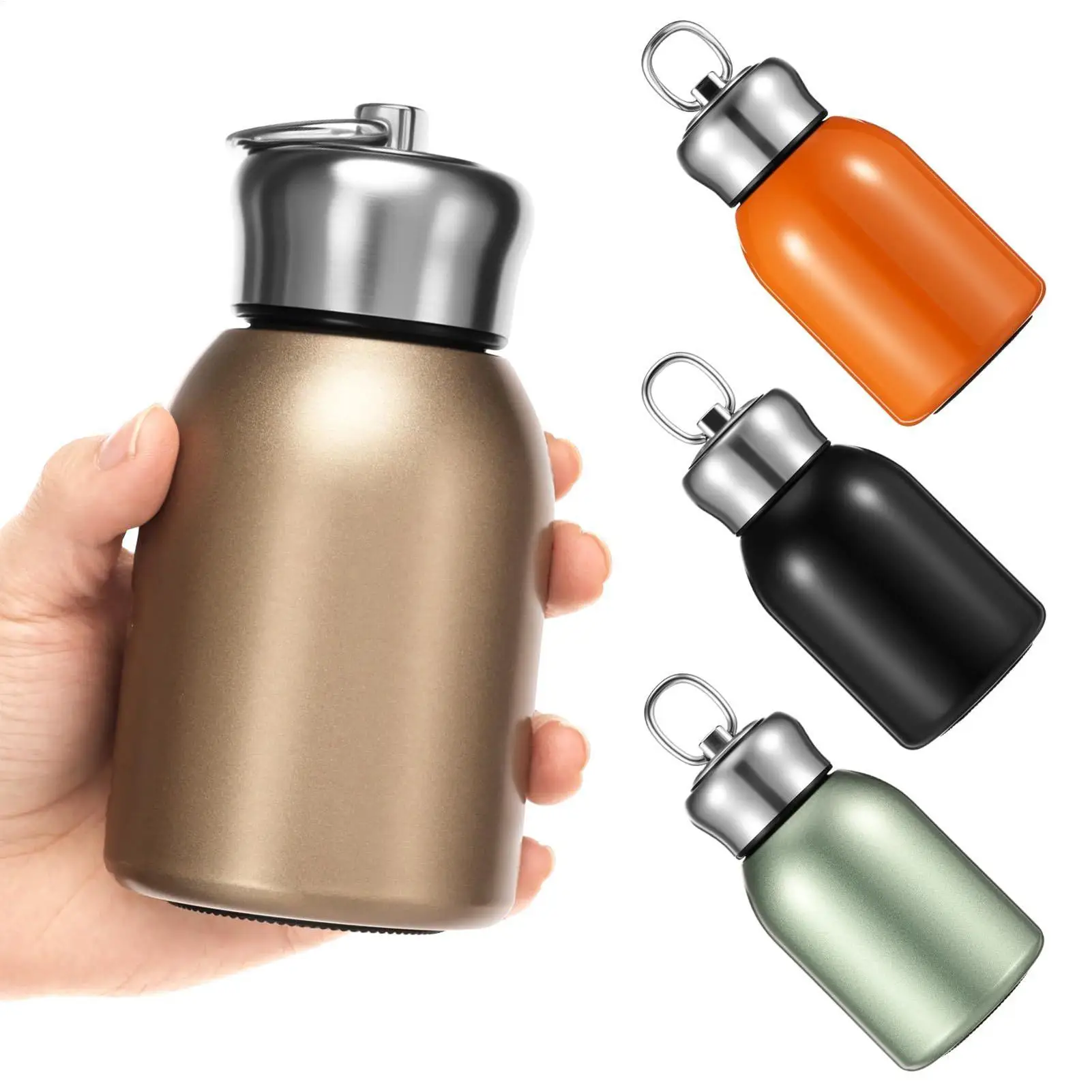 300ML Stainless Steel Vacuum Flask Portable Lifting Ring Mini Thermos Cup Travel Car Insulated Cup Leak-Proof Water Bottle