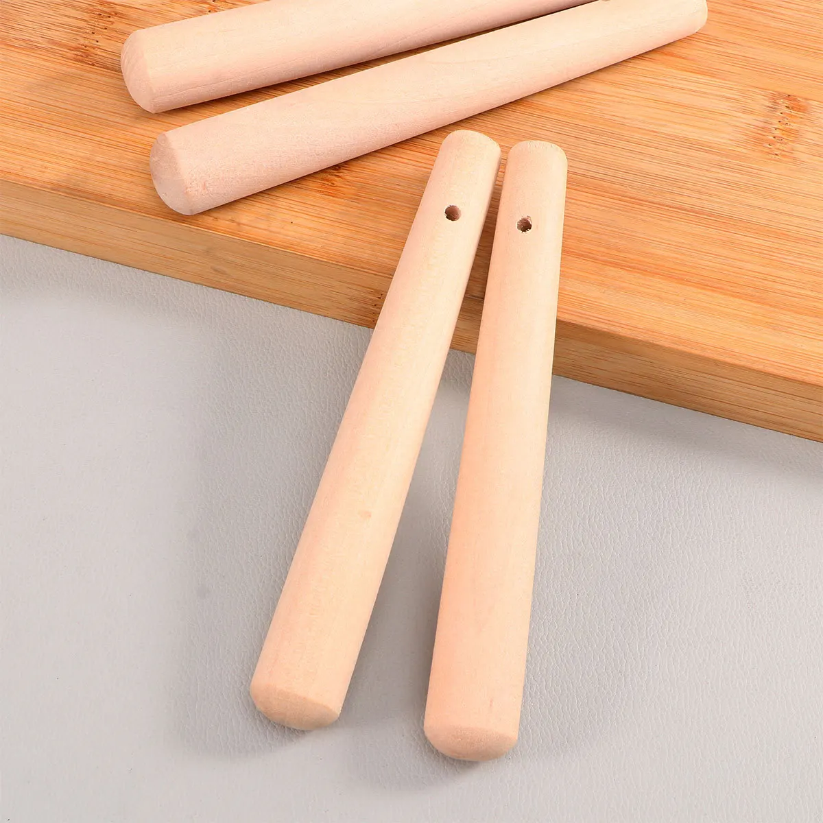 

4Pcs Natural Wood Wooden Muddler Pestle Long Handle Comfortable Grip Grinding Rod for Kids Food Prep Sauces Soups Purees
