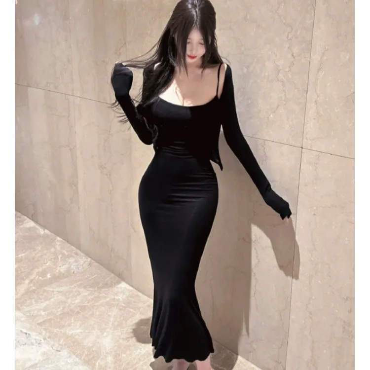 

Dongda Gate Faion, удобный новый модный тонкий сексуальный женский очаровательный кардиган на бретельках, комплект из двух предметов, женская мода