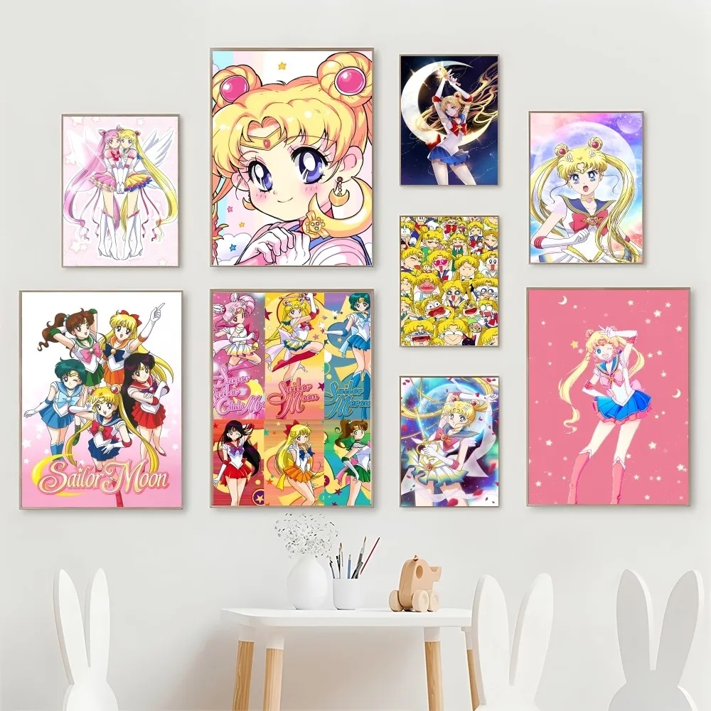 1pc Anime Girl S-Sailor Moon Poster Self-adhesive Art Waterproof Paper Sticker Coffee House Bar Room Wall Decor