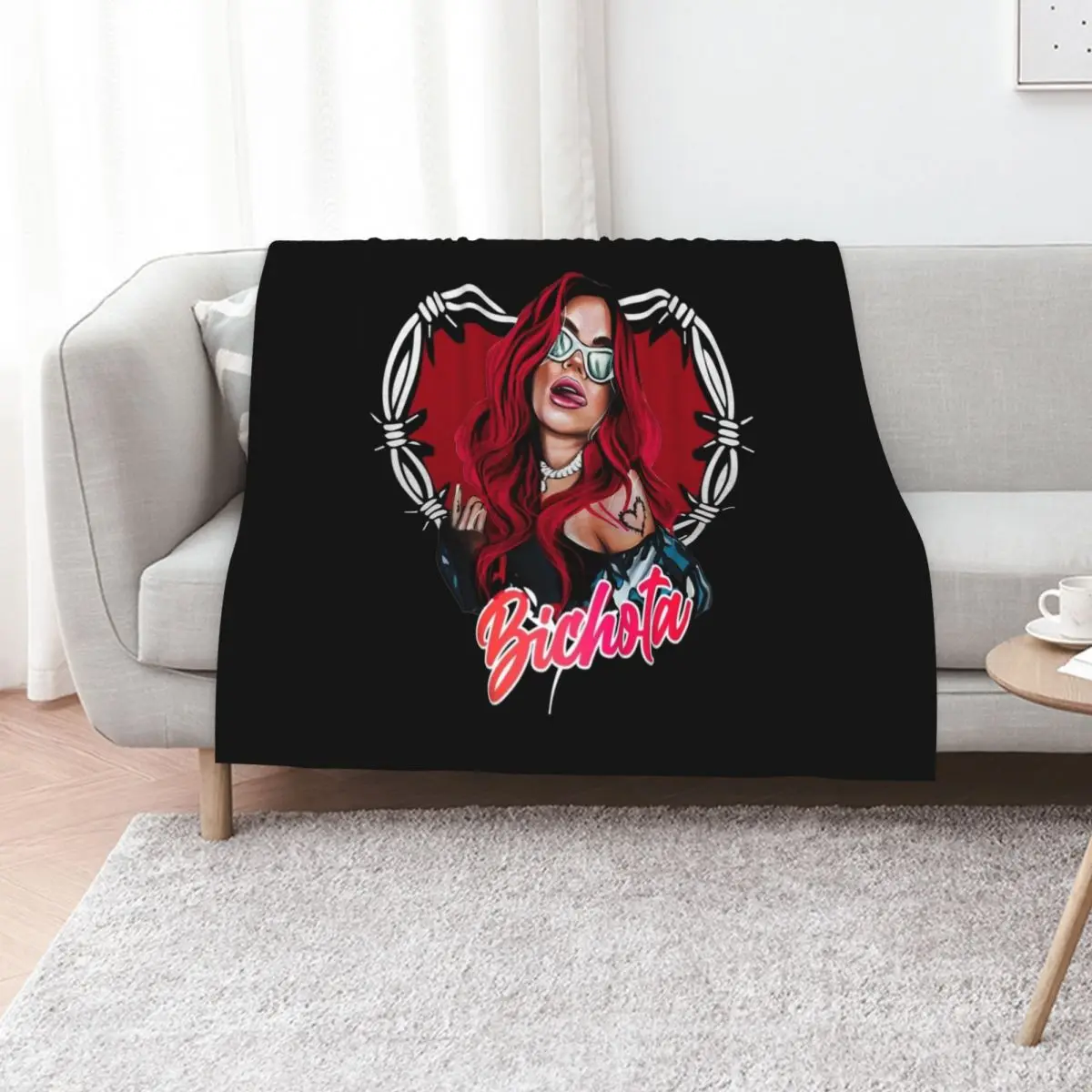 Karol G with red Hair Illustration with Bichota Throw Blanket Fashion Sofas cosplay anime Softest funny gift Camping Blankets