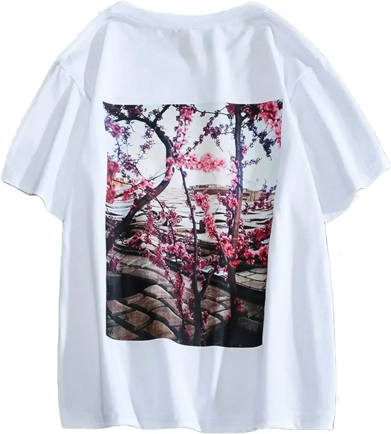 Women Men Y2K Japanese Sakura Alt Pop Preppy Shirt Tops, Vintage Flower Short Sleeve Harajuku Retro Tee, Spring Summer