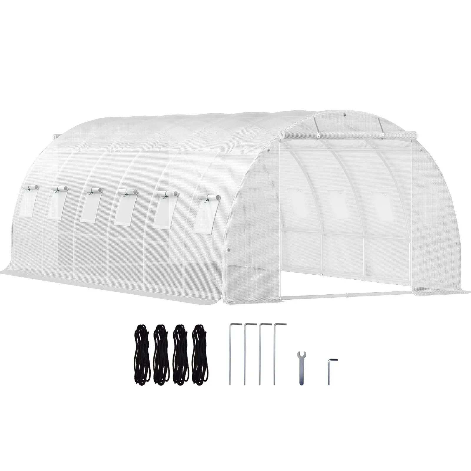 20 x 10 x 7 ft Walk-in Tunnel Greenhouse, Portable Plant Hot House with Galvanized Steel Hoops, 3 Top Beams, Diagonal Poles, 2 Z