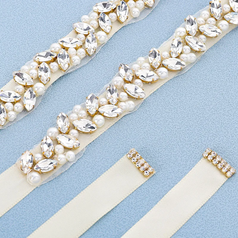 

Luxury Hand-Sewn Pearl & Rhinestone Bridal Waist Cincher, Embellished Wedding Dress Belt Crystal Bridal Waistband Accessories