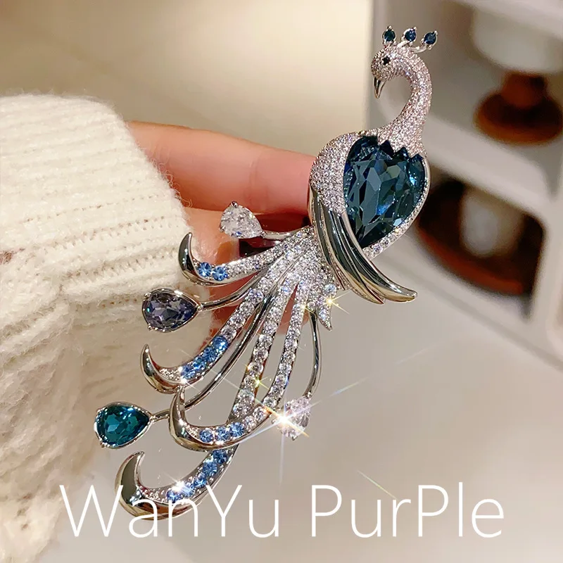 

Peacock Brooches For Women Elegant Fashion Jewelry Blue CZ Shinestone Fine Dress Clothes Pins Accessories Anniversary Gift