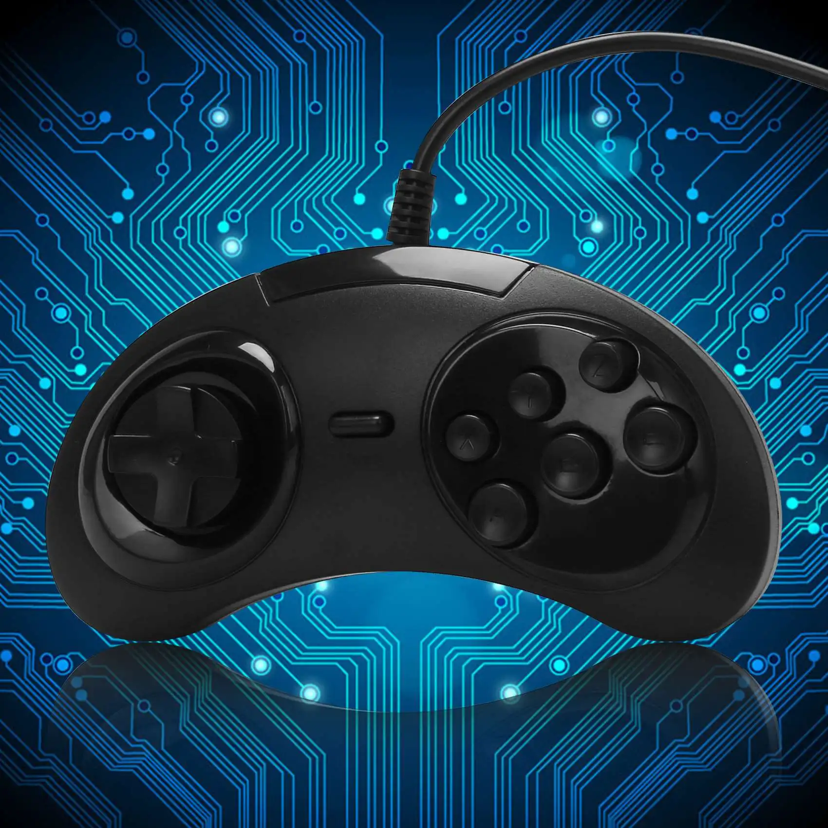 وحدة تحكم ألعاب USB سلكية مكونة من 6 مفاتيح من Gamepad Joypad لـ Sega Genesis / Md Pc / 2 Y1301 / Mac Mega Drive بلاستيك أسود