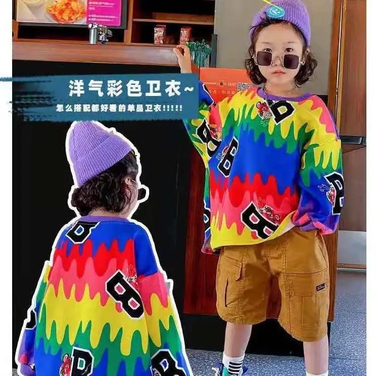 

Boys and Girls 2022 New Children's Long-sleeved Sweater Wide-print T-shirt Handsome Fashionable Top Color Children baby boys clo