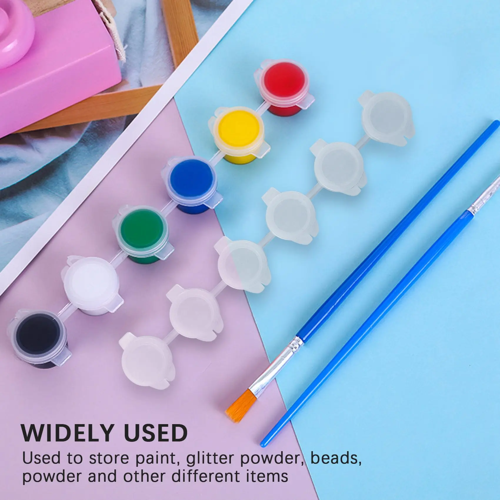 50 Strips Empty Paint Strips Paint Cup Pots Clear Storage Paint Containers Mini Painting Cup Pot 3Ml/ 0.1