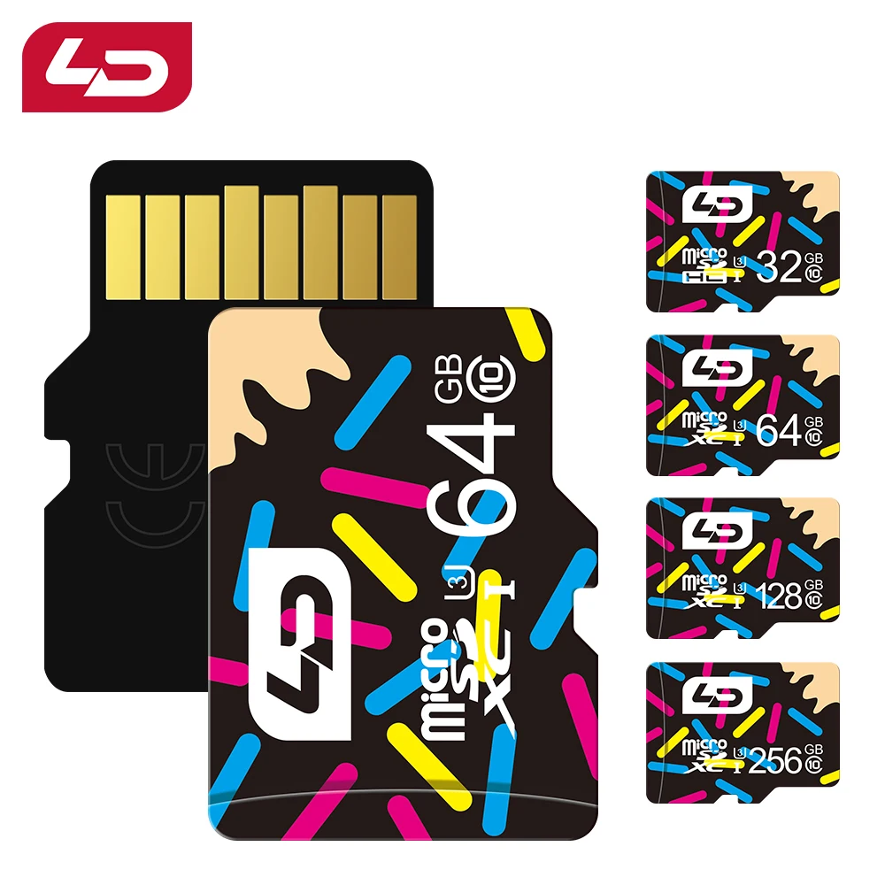 بطاقة ذاكرة LD High Speed Class 10 Micro SD - 256/128/64/32/16GB U3 تصنيف تخزين قابل للتوسيع للهواتف الذكية والكاميرا والمراقبة