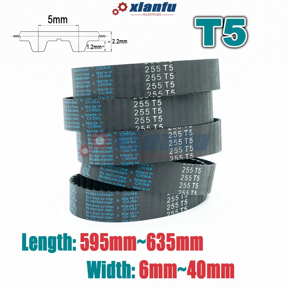 T5 Type Rubber Timing Belt Closed Loop Perimeter 595 600 605 610 615 620 625 630 635mm Width 6~40mm Trapezoidal Tooth CNC Drive