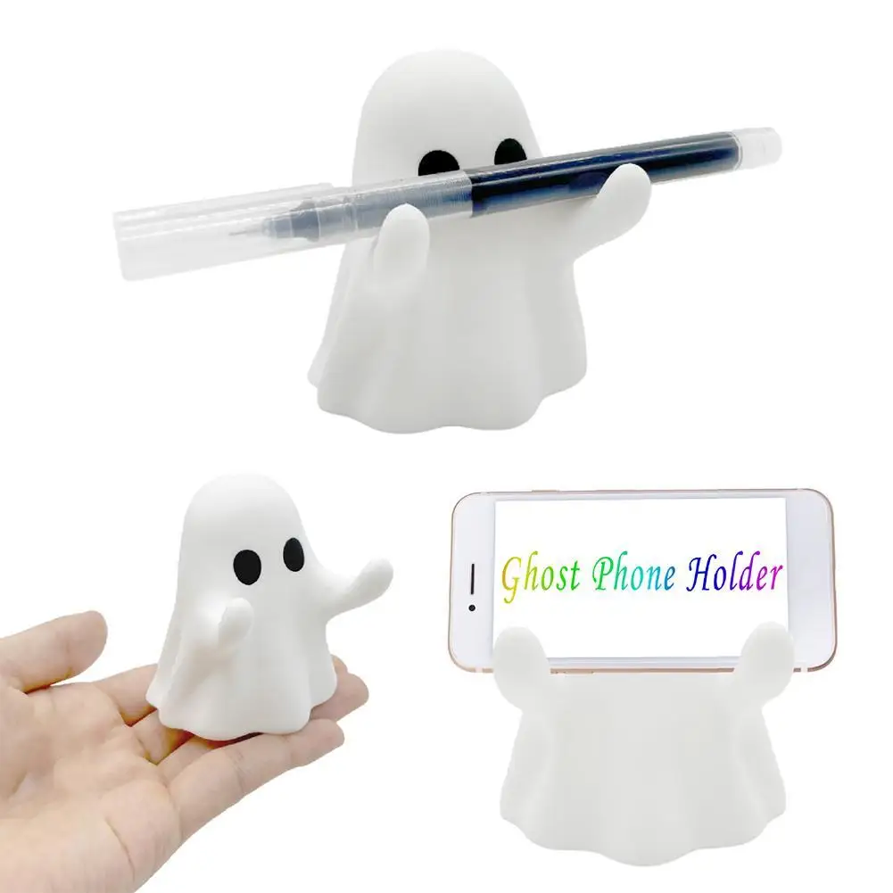 Cute Ghost Holder Statue Multifunctional Funny Phone Holder Ghost Pen Holder Ornament Halloween Decor Creative Gift