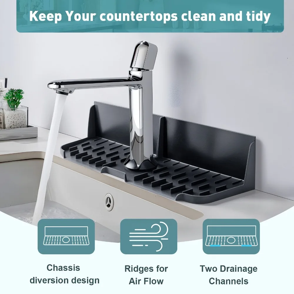 高品質16.9インチシンクスプラッシュガード5 °   ベベルシリコン蛇口マット 飛沫防止 多目的ドリップキャッチャー クリーニングツール