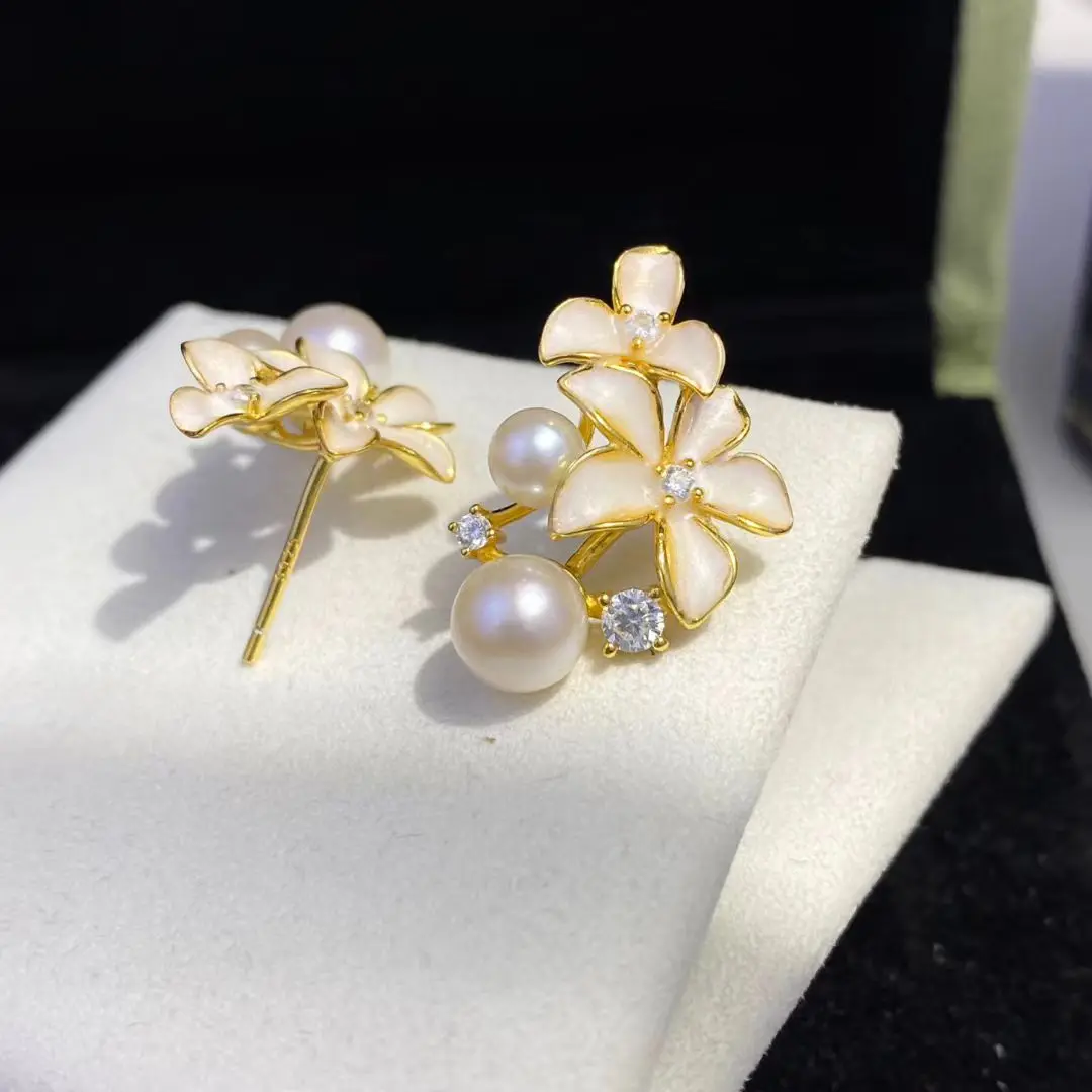 Flower S925 Sterling Silver Earrings Mount Findings Settings Base Mounting Parts Accessory for 4-6mm Pearls 5 pairs/lot