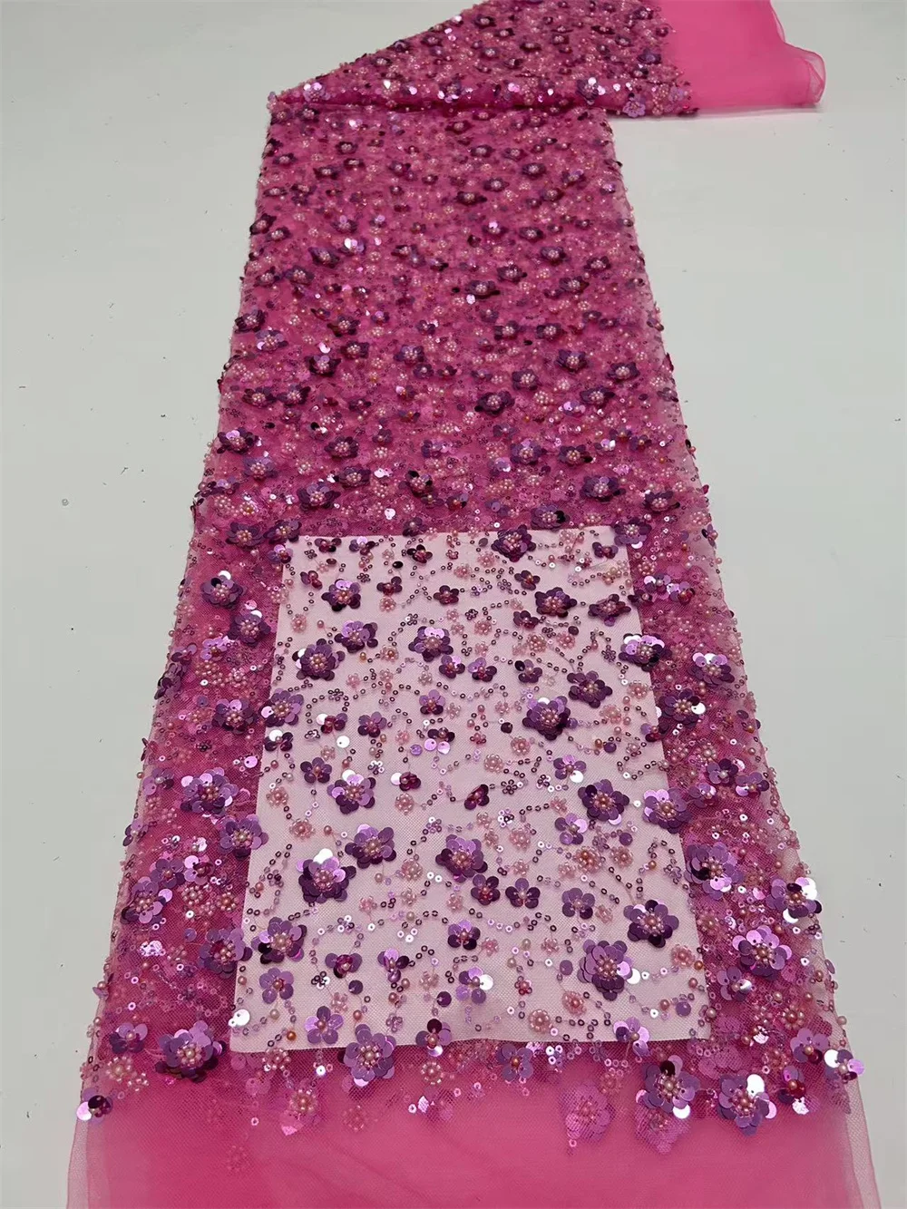 Beautiful African Nigerian Beaded Lace Fabric 2026 French Sequins Mesh Lace Fabric Women for Sewing Wedding and Party Dresses view 3