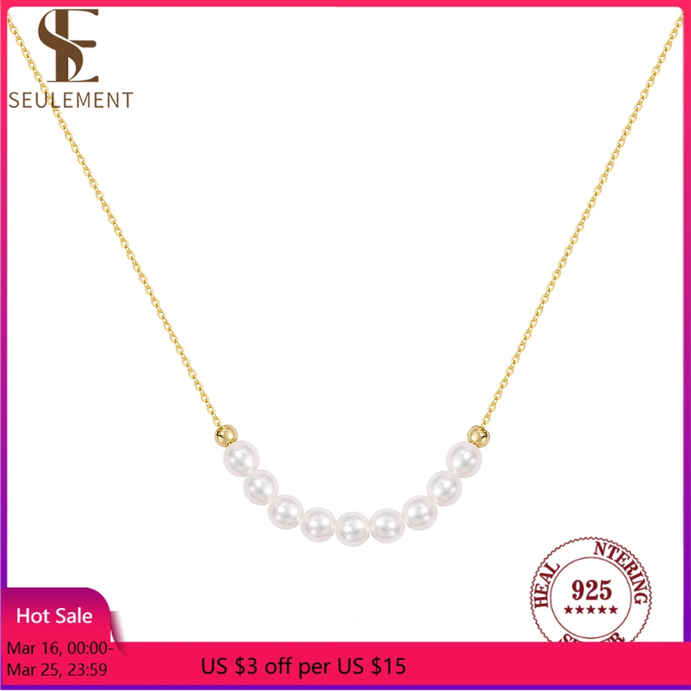 

Seulement Freshwater Natural AK Pearl Smile Necklace Female Fashion 925 Sterling Silver Pearls Bead Jewelry Neck Accessories