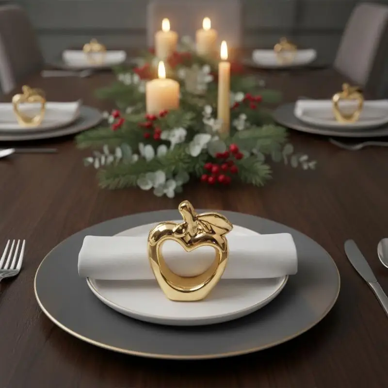 AEE8 1/6Pcs Metal Plated Vintage Napkin Rings Buckle Holder For Dining Table Decor