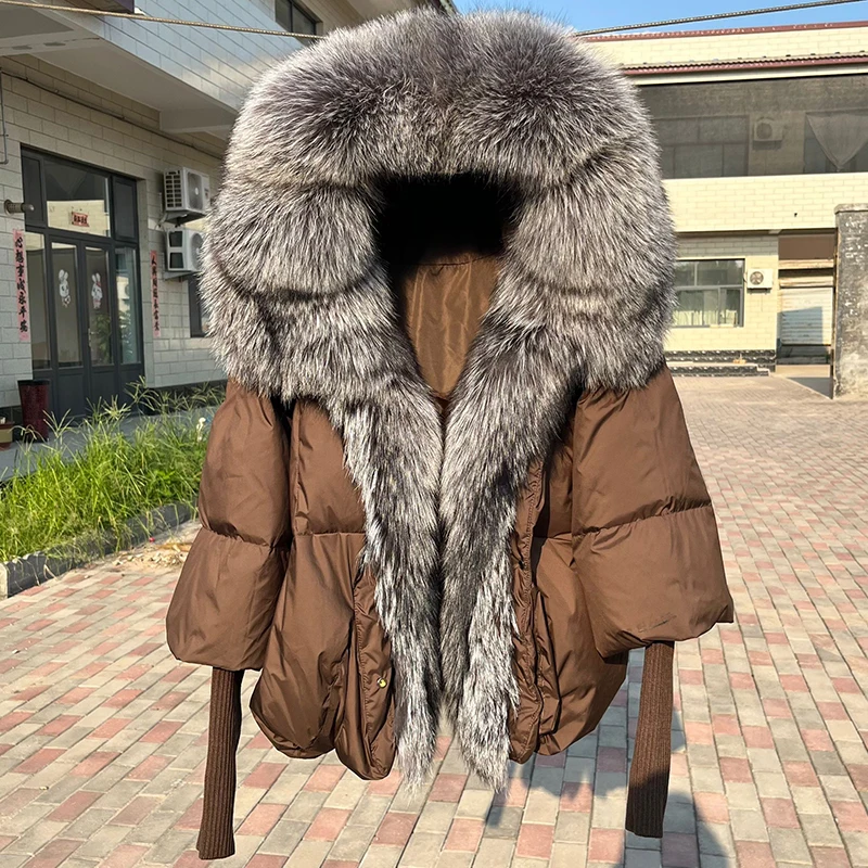 Mode neue Winter Gänse daunen jacke Echt fuchs Pelz kragen Kapuze dicke Frauen warmen Mantel Luxus Outwear weibliche Puffer jacke