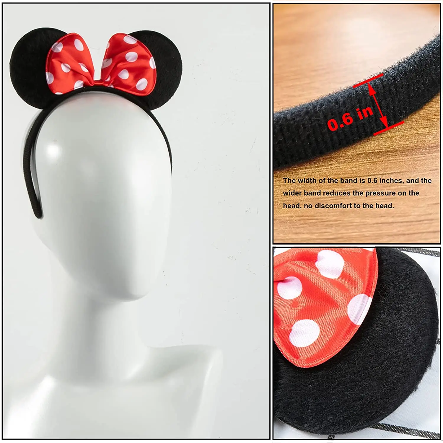 12/24pcs Disney Mickey Minnie Mouse Ears Headbands Hair Band Adults and Children Costume Event Boys Girls Birthday Party Gifts