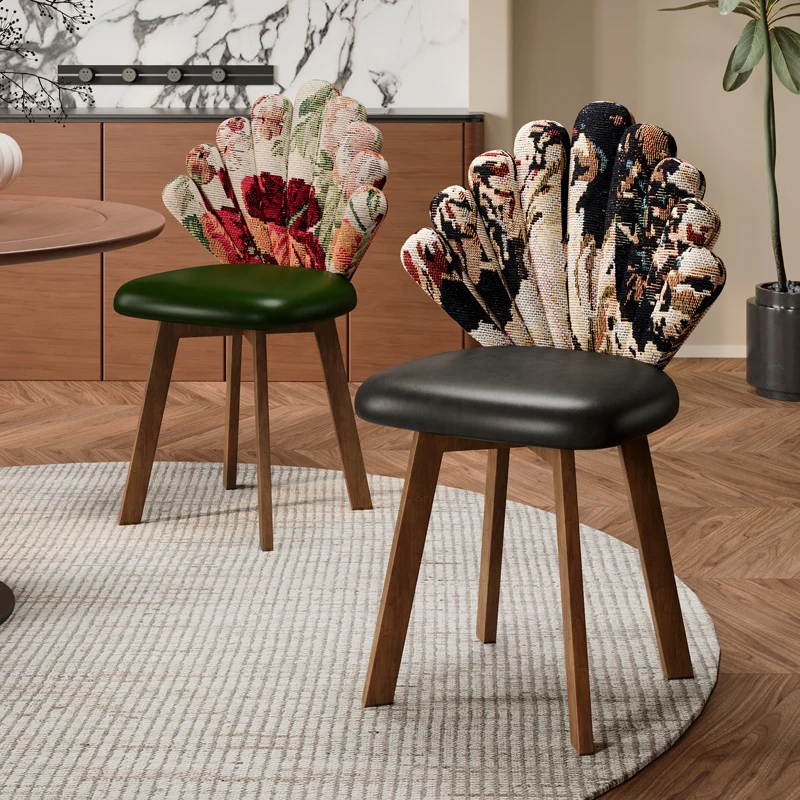 

Solid Wood French Mid-Century Dining Chairs Vintage Vanity & Desk Chairs Retro Designer Seats for Home/ Office & Restaurant