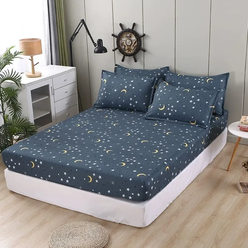 Geometric Print Mattress Protector Cover Comfortable  with Elastic Band Non Slip Mattress Cover Pillowcase for Single Double Bed