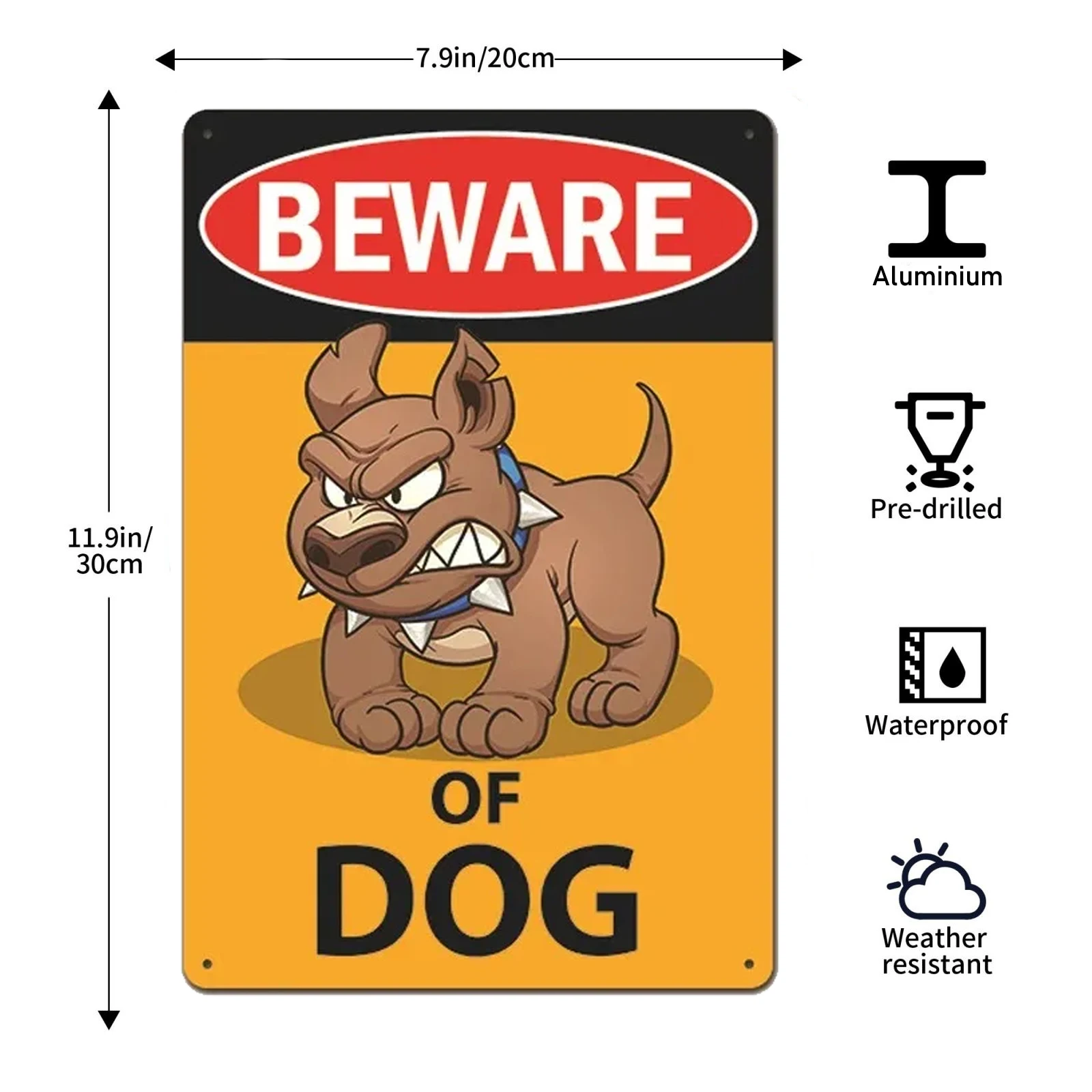 Vintage Assorted Beware Of Dog Cartoon Bulldog Wolf Tin Sign Set, Retro Funny Angry Pet Warning Metal Wall Art, Rustic Security