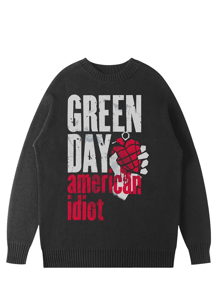 

een Day Band New Knitted Sweater American Retro Vintage Ro Sle Men's round Ne Sweater Casual Warm Cotton Polyester Blend