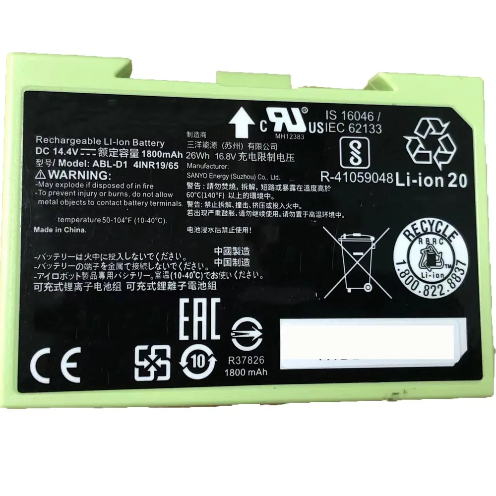 ABL-D1 14.4V 1800mAh Battery for iRobot Roomba Robot Vacuum e5 e6 i3 i4 i6 i7+ i8+ e5134 e5150 e5158 e6112 e6134 e6198 Series