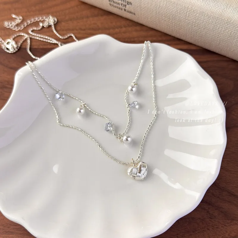 Pearl Heart Zircon Layered Necklace French Inspired Choker Exquisite Craftsmanship Women Versatile Accessory for All Occasions