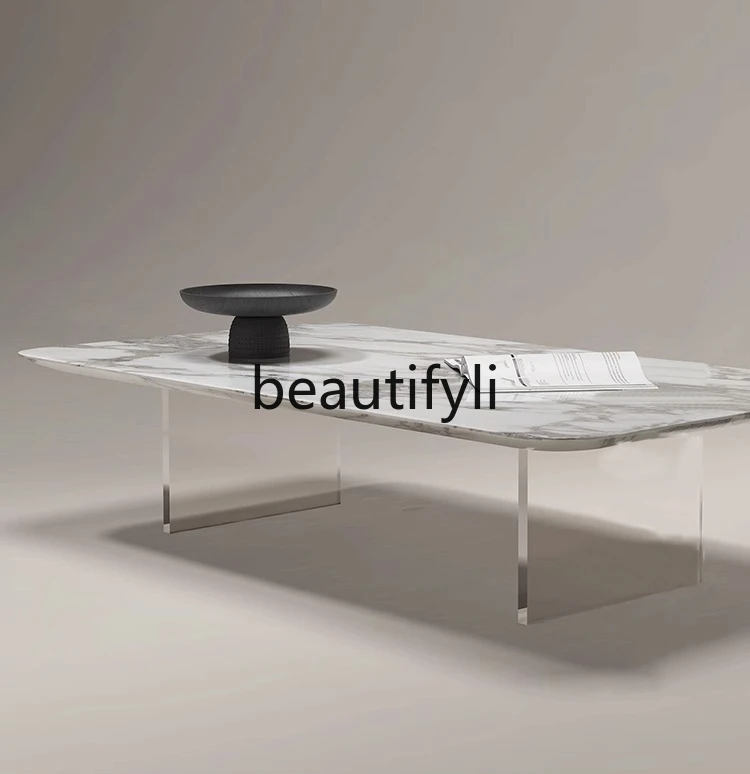 Modern simple acrylic suspended coffee table small apartment marble high-end sense Bulgari coffee table