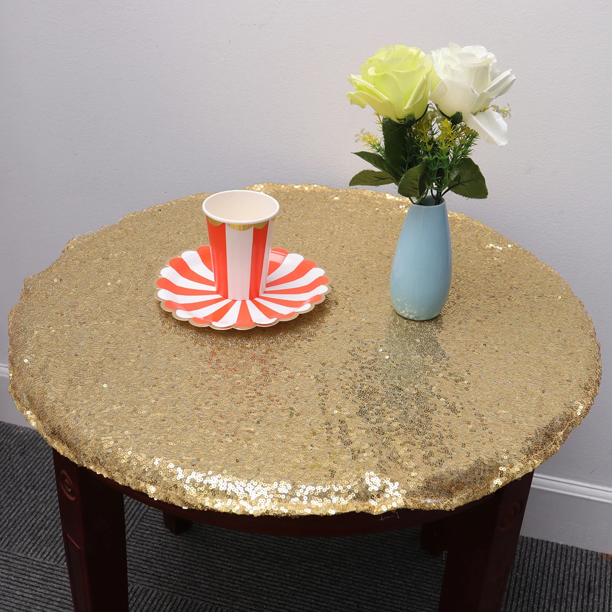 

Sequin Tablecloth Round Runner for Wedding Banquet Party 54 Inch Diameter Protect Stains Scratches Elegant Glitz