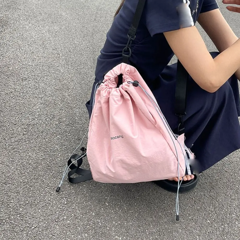 

Casual Solid Color Drawstring Backpacks Canvas Large Capacity Nylon Backpack School Bag Korean Style Shoulders Bag Outdoor