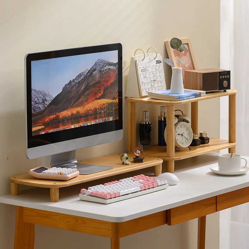 Wooden Computer Monitor Riser Holder PC Screen Stand Bracket Rack Desktop Keyboards Mouse Storage Organizers For Printer Laptop