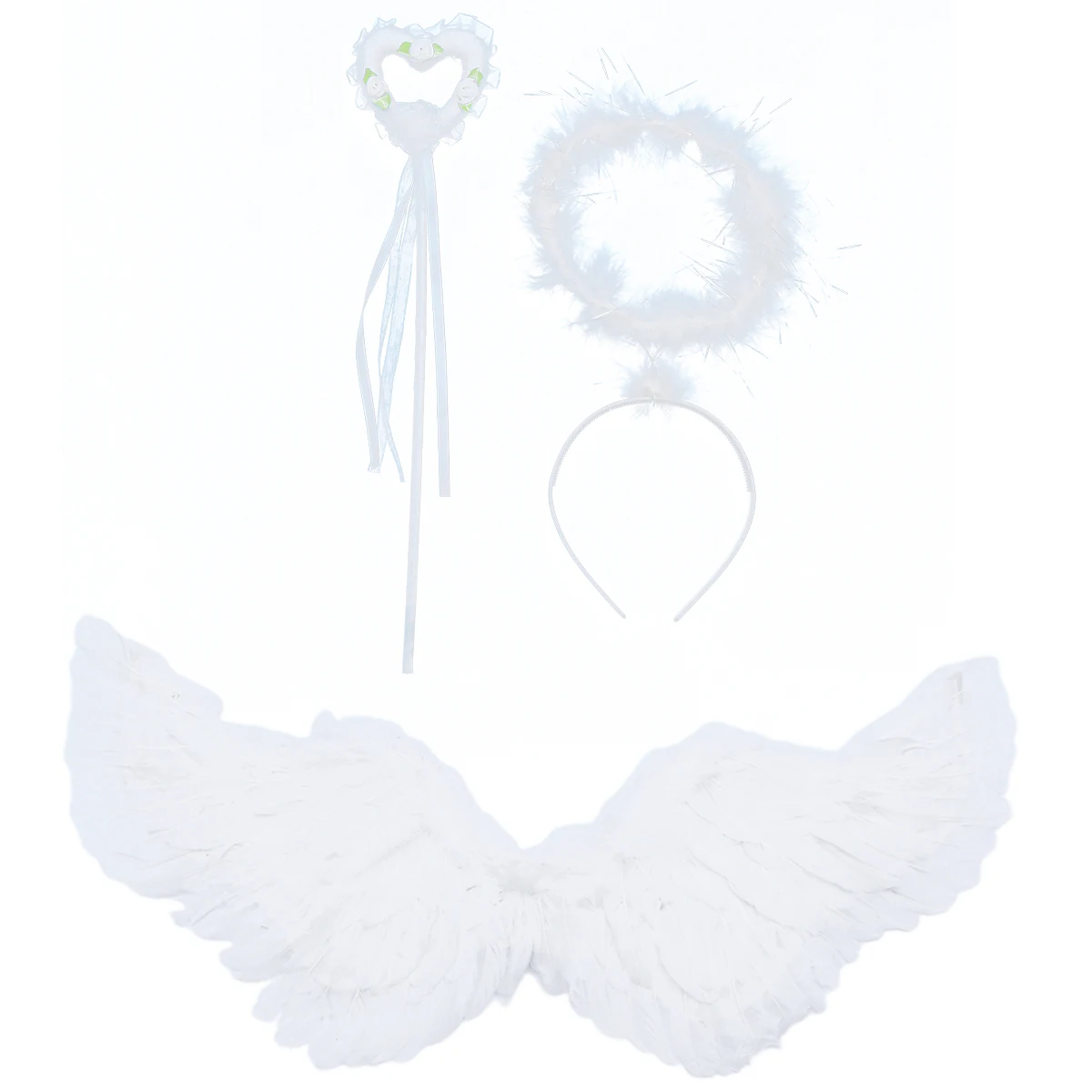 

3 Pcs Costume Girls Party White Wing Kids Performance Dress Wings Stylish Daily Girls Party Costume Holiday Gift